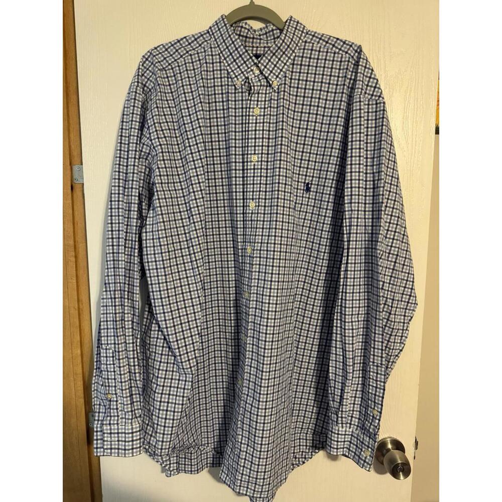 Ralph Lauren Mens 2XLT Blue Classic Long Sleeve Blue Pony Polo Oxford